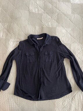 Tory Burch navy blue Button-Front Shirt linen back size XL